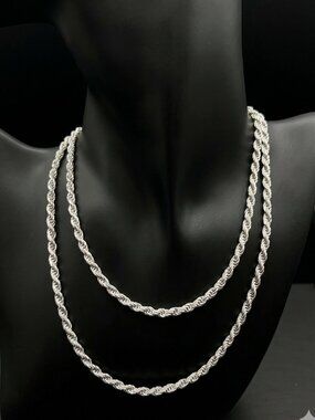 GLO Italy 925 Sterling Silver Rope Chain Necklace 30” – 35g Italian Silver Long